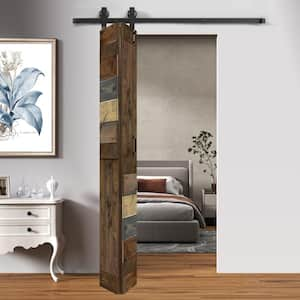 S Style 30in.x84in.(15''x84''x2panels)Multi-Color Solid Wood Bi-Fold Barn Door With Hardware Kit-Assembly Needed