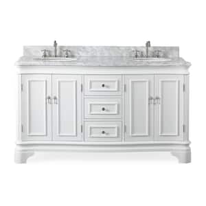 White 60 in. W x 22 in. D x 35 in. H Bathroom Vanity in White Color with Carrara Top