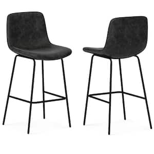 Jolie Contemporary 28 in. Bar Stool (Set of 2) in Distressed Charcoal Grey Vegan Faux Leather