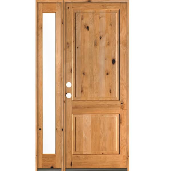Krosswood Doors 50 in. x 96 in. Rustic knotty alder Right-Hand/Inswing Clear Glass Clear Stain Wood Prehung Front Door w/Left Sidelite