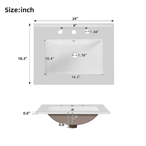 Virubi 24 in. W Acacia Wood Single Sink Bath Vanity with White