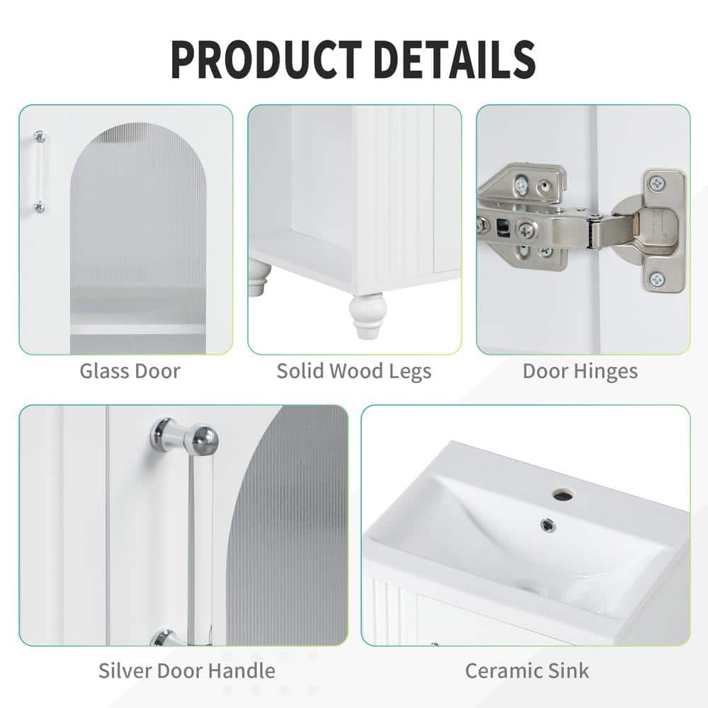 White MDF Freestanding Bathroom Vanity with Ceramic Sink