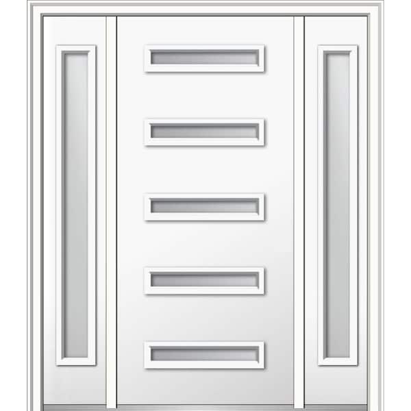 MMI Door 64.5 in. x 81.75 in. Davina Left-Hand Inswing 5-Lite Frosted Painted Fiberglass Smooth Prehung Front Door with Sidelites