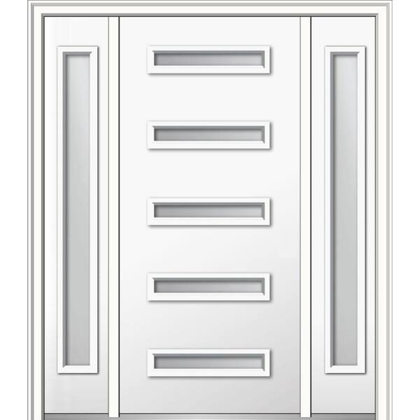 MMI Door 68.5 in. x 81.75 in. Davina Right-Hand Inswing 5-Lite Frosted Painted Fiberglass Smooth Prehung Front Door w/ Sidelites