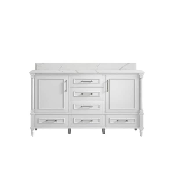 Willow Collections Hudson 60 in. W x 22 in. D x 36 in. H Single Sink Bath Vanity in White with Cove Edge Calacatta Quartz Top