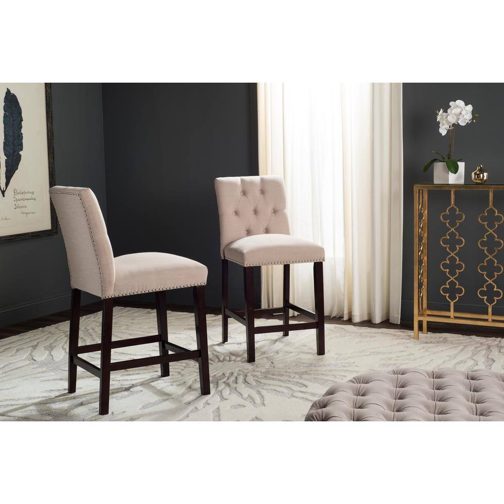 Norah Beige Wood and Metal Counter Stools, Set of 2
