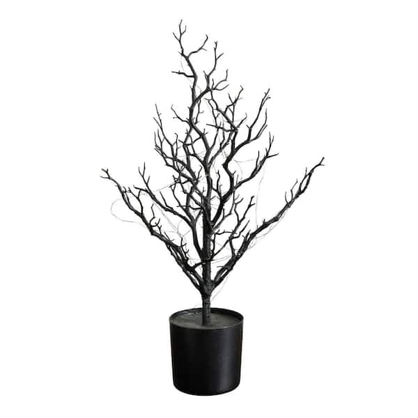 2ft. Pre-Lit Artificial Halloween Black Spooky Twig Tree with 60 Orange and Purple Copper Wire String LED Lights