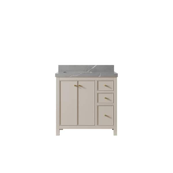 Willow Collections Chicago 36 in. Left Offset Sink Freestanding Fine Grain Bath Vanity with Piatra Gray Qt. Top Unassembled