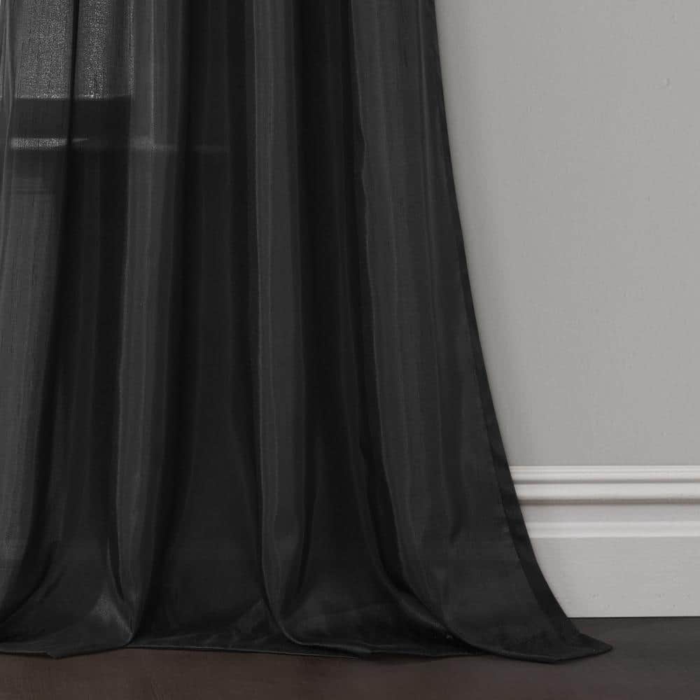 Black Faux Silk Light-Filtering Sequin Curtain Panel