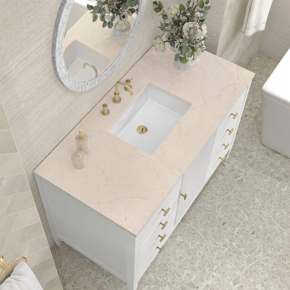 Myrrin 48" Bright White Bathroom Vanity with Eternal Marfil Quartz Top
