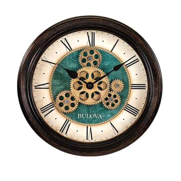 Bulova Traditional 12.8 in. Wall Clock with Black Metal Case and Independent Gears