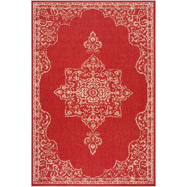 SAFAVIEH Beach House Red/Cream Doormat 2 ft. x 4 ft. Border Oriental Indoor/Outdoor Area Rug