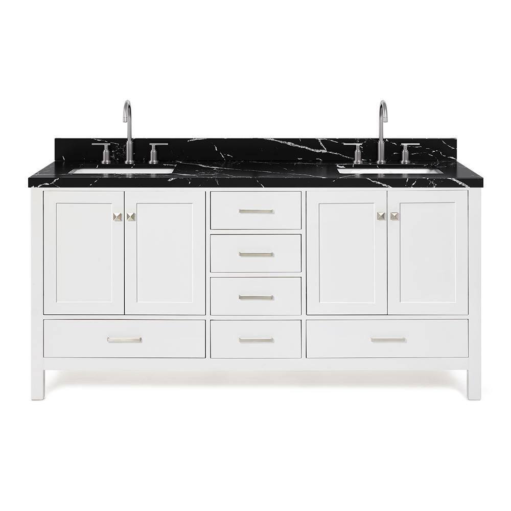 Cambridge 72 in. Double Sink Freestanding Bath Vanity in White with Nero Marquina Black Quartz Top price history on PriceWatchPro