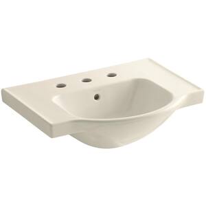 Veer 24 in. Vitreous China Pedestal Sink Basin in Almond with Overflow Drain