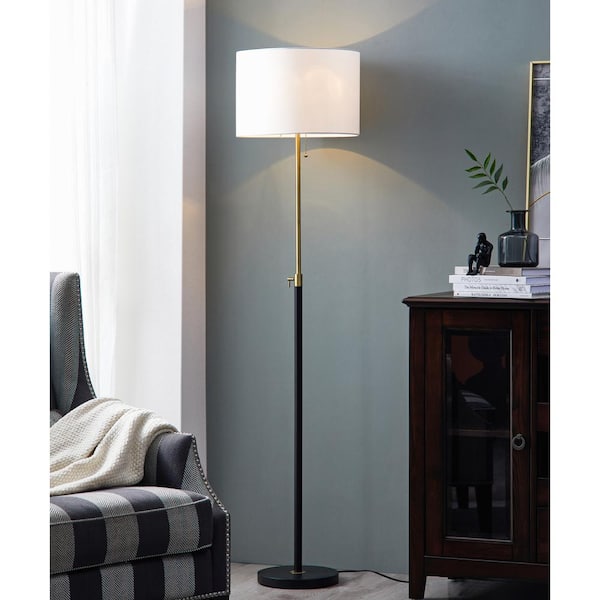 KAWOTI 65 in. Adjustable Black and Brass Metal Floor Lamp with Pull Chain Switch