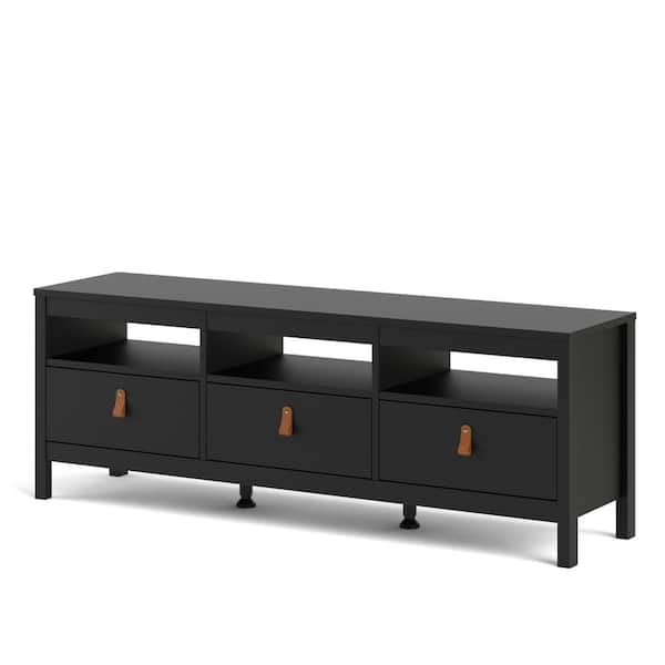 Tvilum Madrid 60 in. Black Matte TV Stand with 3 Storage-Drawers Fits TV's up to 55 in. with Cable Management