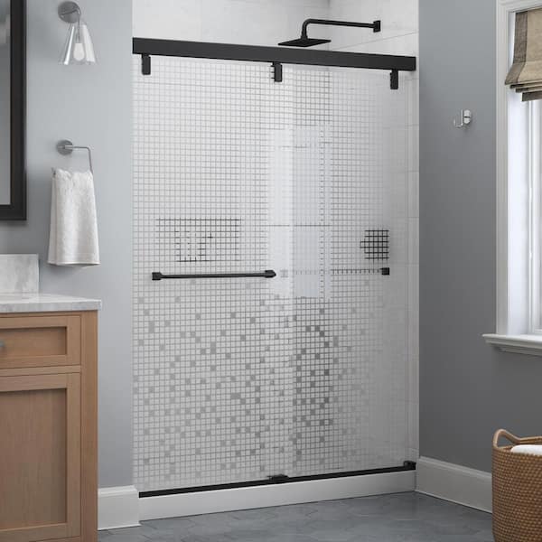 Delta Mod 60 in. x 71-1/2 in. Soft-Close Frameless Sliding Shower Door in Matte Black with 1/4 in. (6mm) Mozaic Glass