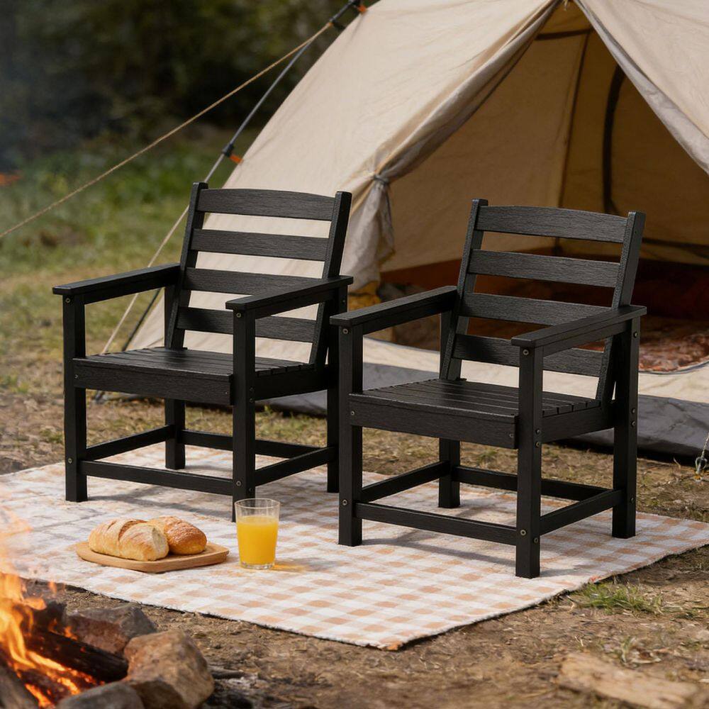 Eongdn Black HDPE Plastic Patio Outdoor Dining Side Chair Set of 2