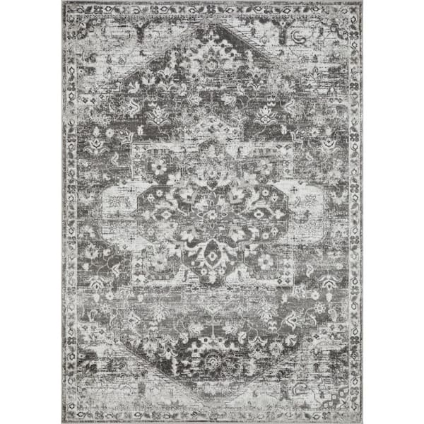 LOOMAKNOTI Rhane Alemern Gray 9 ft. 10 in. x 12 ft. 10 in. Oriental Polypropylene Area Rug