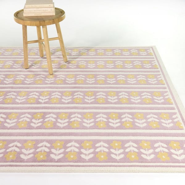 Irvan Lilac 7 ft. 10 in. x 10 ft. Striped Floral Area Rug