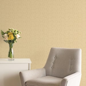 Atmosphere Collection Ochre/Gold Metallic Texture Hextex Geometric Print Non-Pasted on Non-Woven Paper Wallpaper Roll