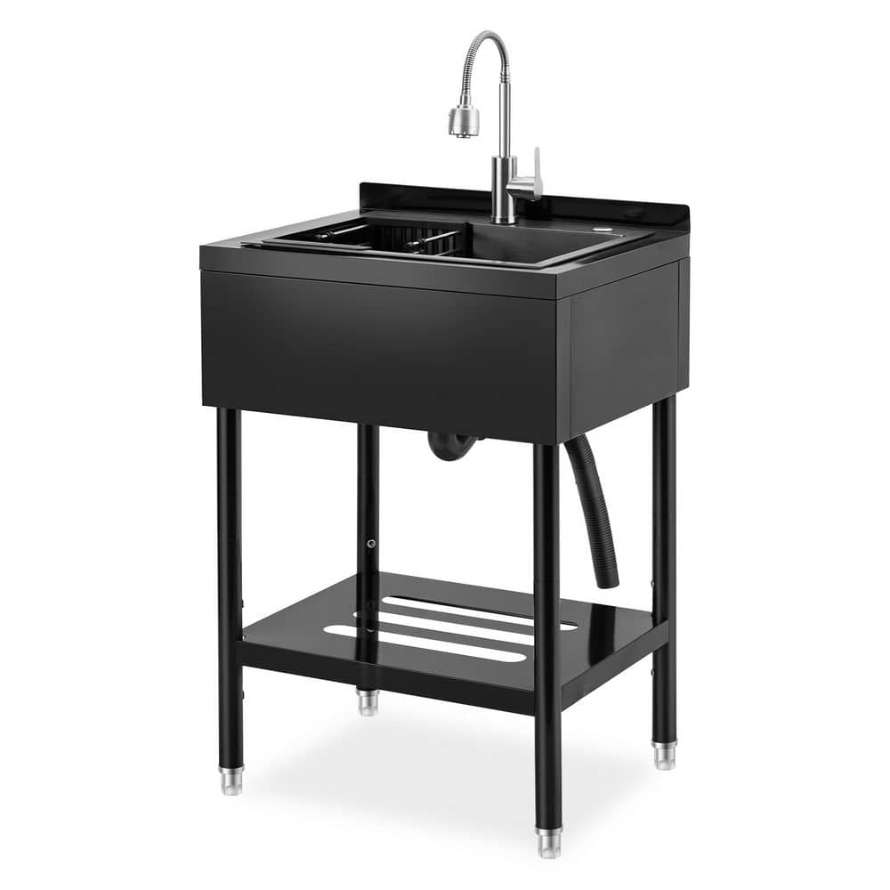26 in Commercial Stainless Steel Utility Sink, Freestanding Kitchen Sink with Hot & Cold Water Faucet, Drain Basket price history on PriceWatchPro