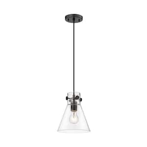 Newton Cone 100-Watt 1 Light Matte Black Shaded Pendant Light with Clear glass Clear Glass Shade