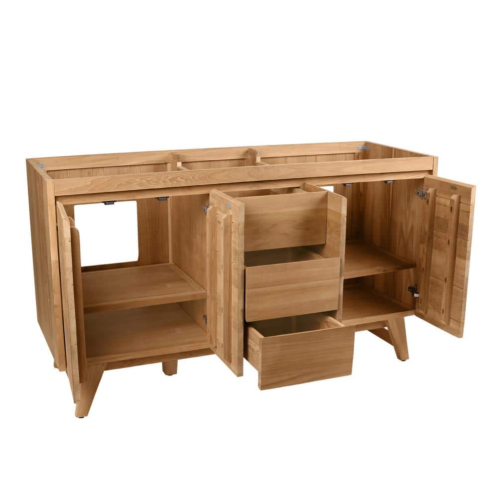Coventry 61" Natural Teak Double Sink Vanity with Cala White Top
