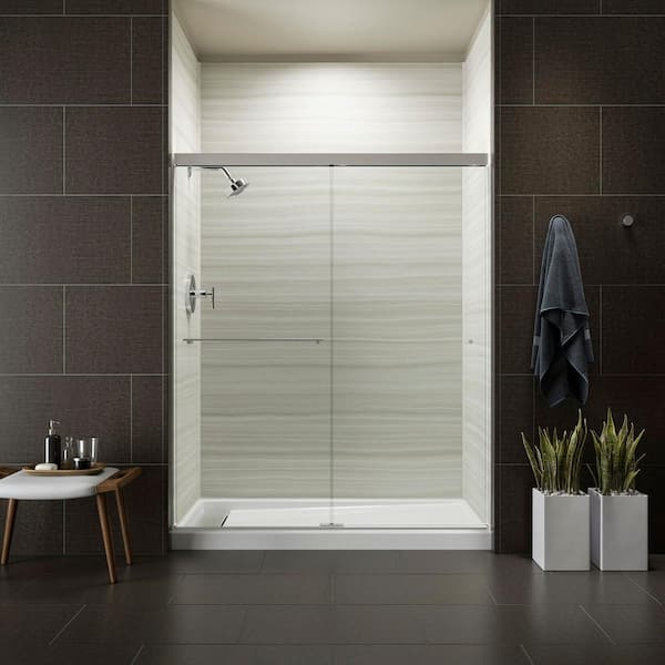 KOHLER Revel 57-60 in. x 70 in. H Frameless Sliding Shower Door in Bright Polished Silver with Handle