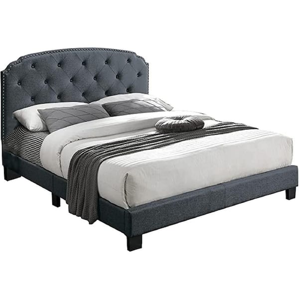 Charcoal Full Platform Bed with Button Tufting Design