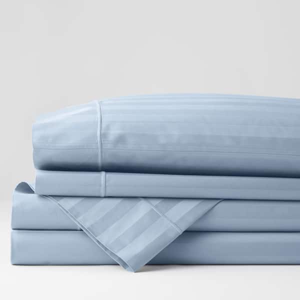The Company Store Classic Stripe 3-Piece Ice Blue 350-Thread Count Cotton Sateen Twin Sheet Set