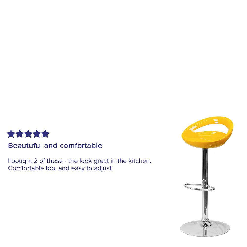Contemporary Yellow Acrylic Adjustable Swivel Barstool with Chrome Base