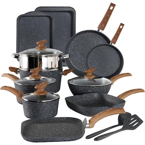 17-Piece Assosted Granite Non-stick Pots and Pans Cookware Set for Kitchen Cooking in Black