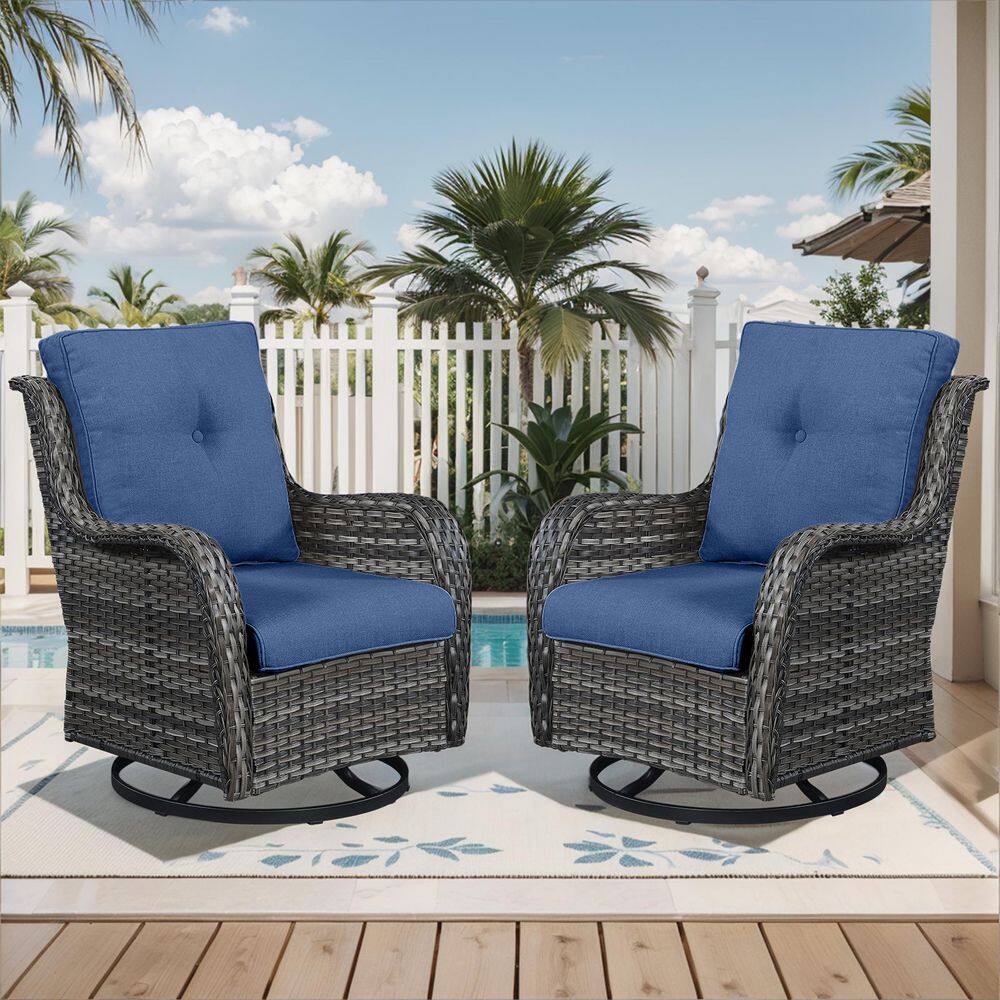 WellCane Gray 2-Piece Wicker Outdoor Swivel Glider Patio Rocking Chair with 3. 9in Thick Olefin Blue Cushions For Porch price history on PriceWatchPro