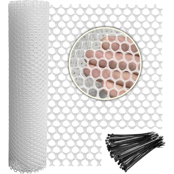 16 in. x 10 ft. White Garden Plastic Chicken Wire Mesh Versatile Fence for Poultry, Dogs, Rabbit, Snake