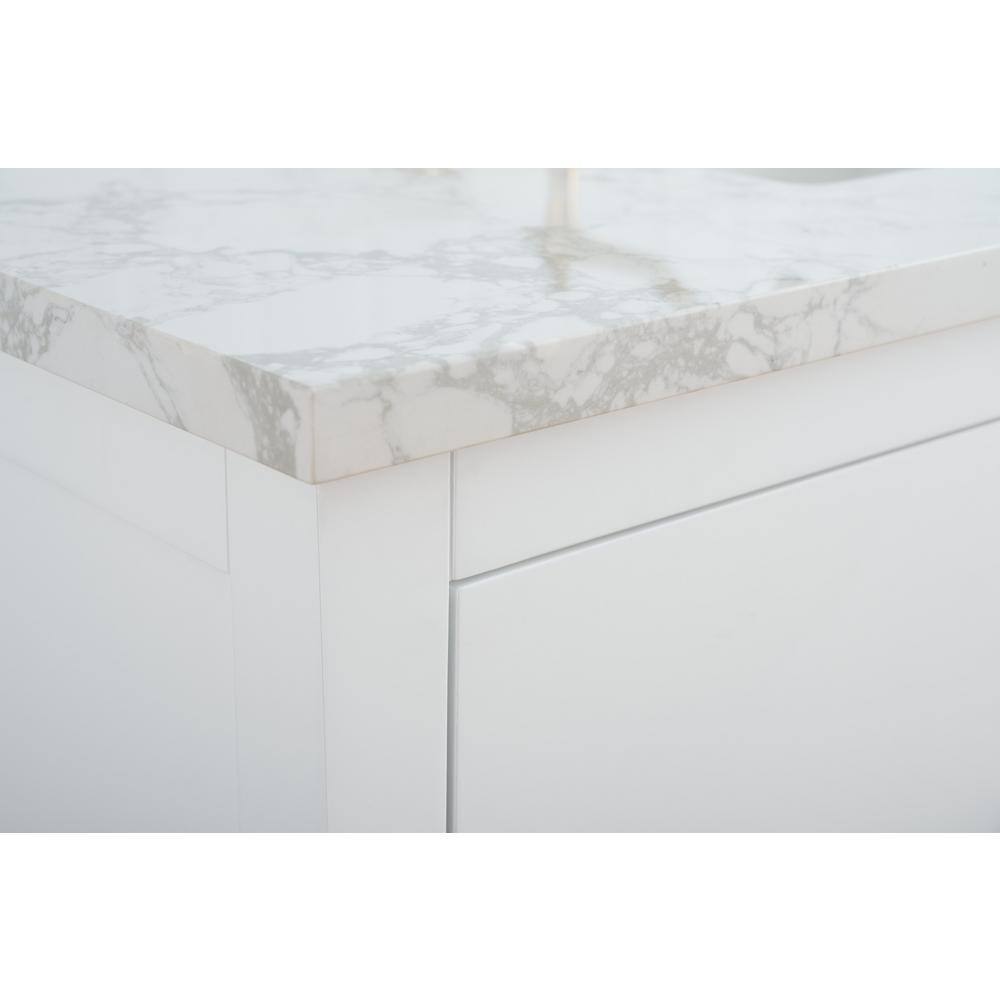 White and Gold 36" Single Bathroom Vanity with Ceramic Sink