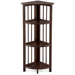 38.75 in. H Truffle Brown New Finish Solid Wood 4-Shelf Corner Etagere Bookcase