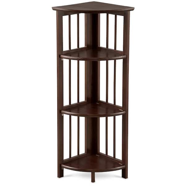 38.75 in. H Truffle Brown New Finish Solid Wood 4-Shelf Corner Etagere Bookcase