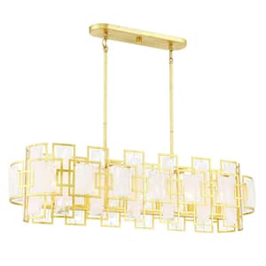 Portia 42 in. W x 11 in. H 6-Light True Gold Linear Chandelier with Strie Piastra Glass Panels