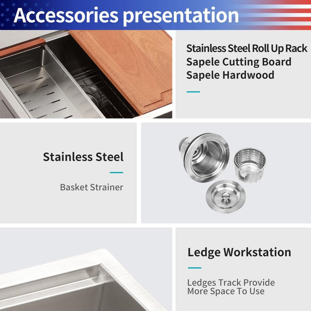 33'' Stainless Steel Single Bowl Kitchen Sink with Accessories