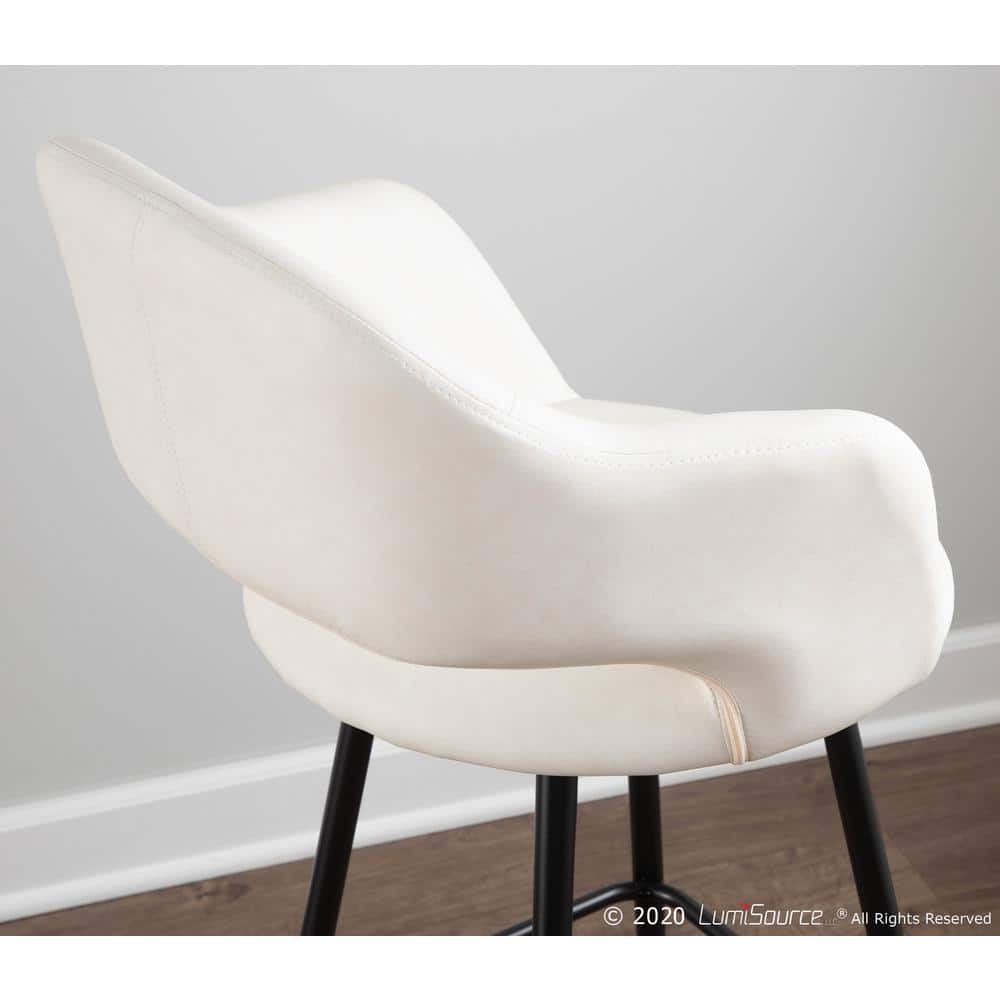 Set of 2 Black Metal and Cream Faux Leather Bar Stools