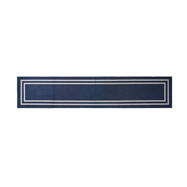 Double Line Denim Twist/Light Gray 2 ft. x 12 ft. Tufted Border Polypropylene Runner Rug