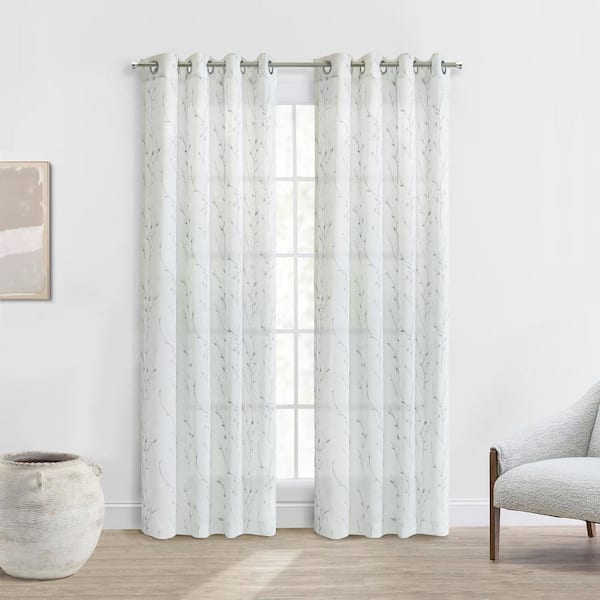 Habitat Ivy White Polyester Faux Linen 52 in. W x 108 in. L Grommet Indoor Light Filtering Curtain (Single Panel)