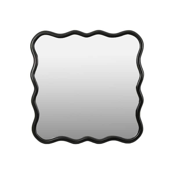 Tatahance Black 36 in. W x 36 in. H Modern Wavy Square Wood Decor Wall Mirror