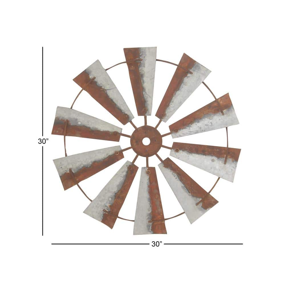 Rustic Brown Iron Windmill Wall Sculpture 30" Farmhouse Decor