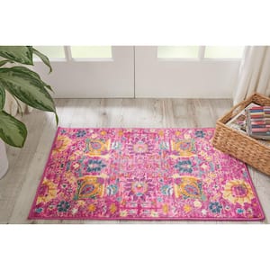 Passion Fuchsia  doormat 2 ft. x 3 ft. Floral Transitional Kitchen Area Rug