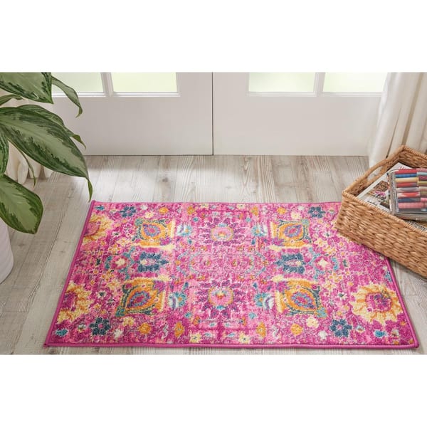 Passion Fuchsia doormat 2 ft. x 3 ft. Floral Transitional Kitchen Area Rug