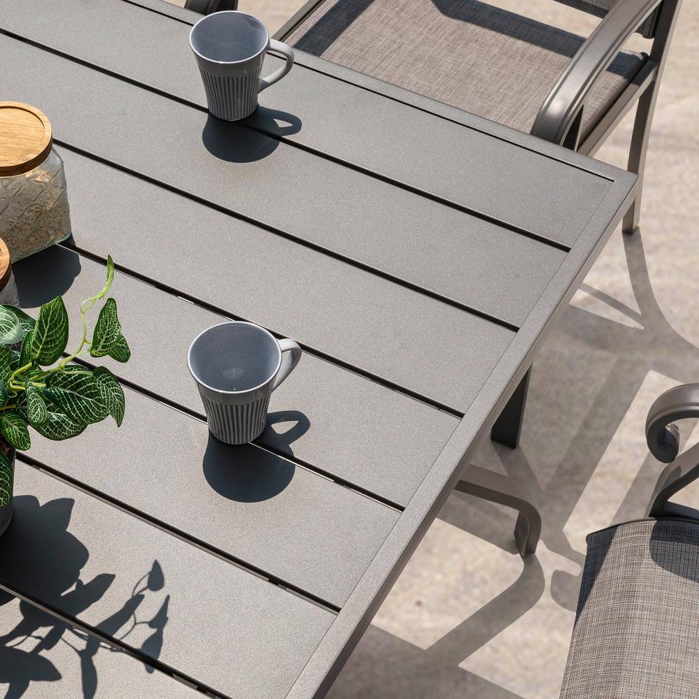 Nuu Garden 61'' Grey Iron Rectangular Patio Dining Table with Umbrella Hole
