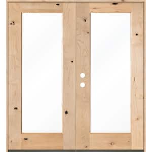 72 in. x 80 in. Rustic Knotty Alder Full-Lite Clear Glass Unfinished Wood Right Active Inswing Double Prehung Front Door