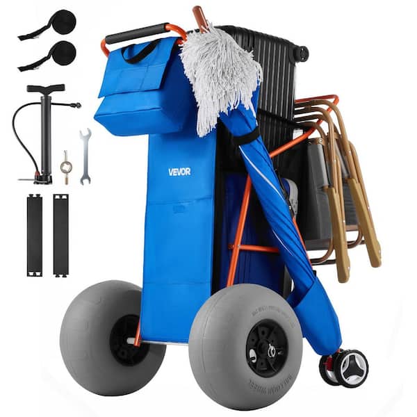 5 cu. ft. Metal Garden Cart with Large Wheels for Sand Heavy Duty Folding Beach Wagon with 12 in. Balloon Wheels